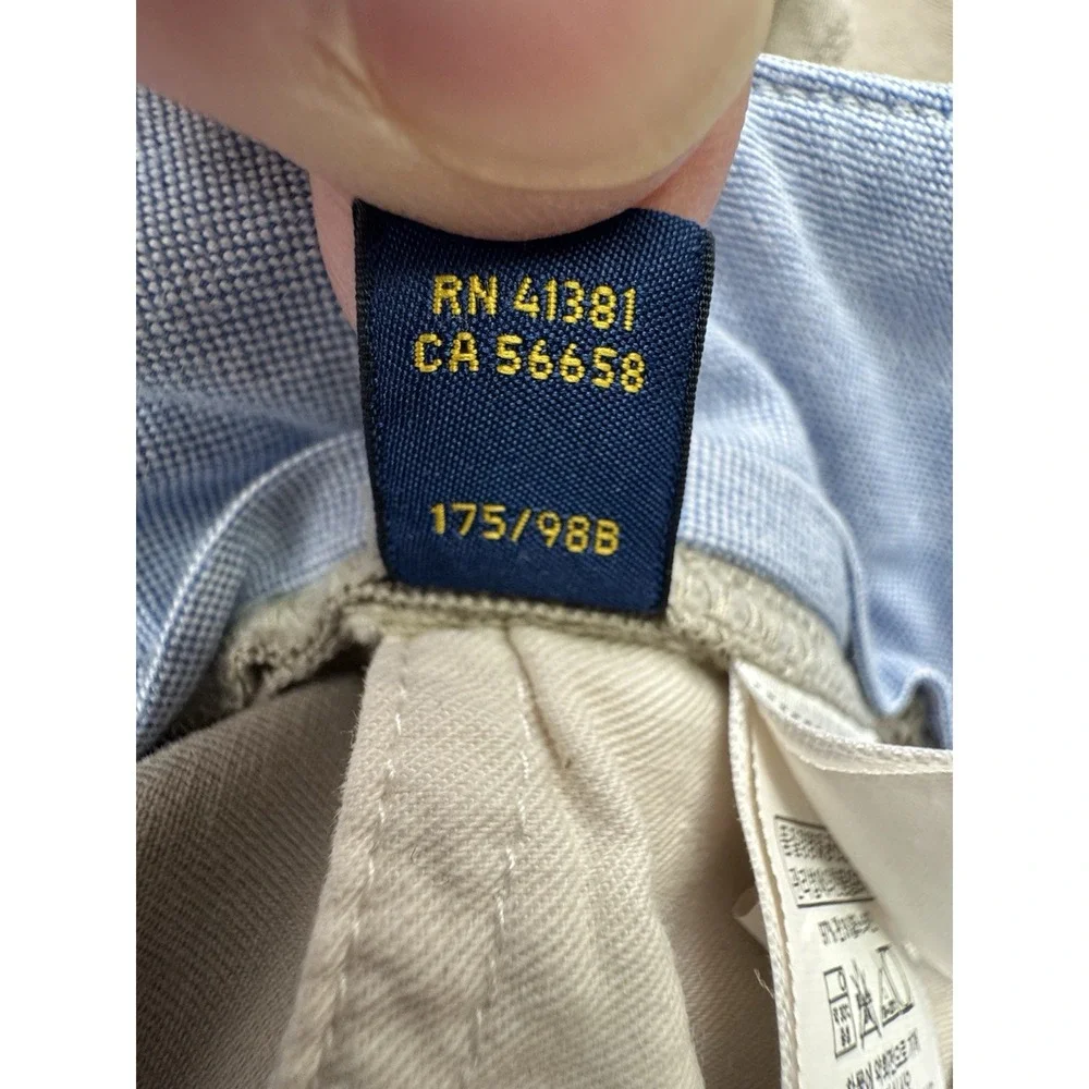 Polo Ralph Lauren Chino Pants Sz 38x30 Beige Flat Front‎ Stretch Straight Fit